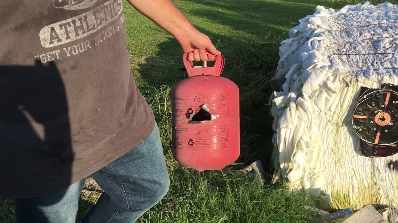 Yale shoots a Balloon Time helium canister with a Winchester .3030