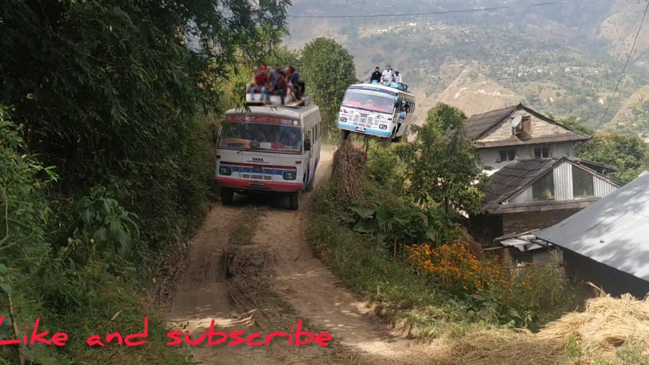 Beautiful Nepali village❤️ funny horn by bus😂  dangerous road अरनिको कोशीपारी बस koshipari village🇳🇵
