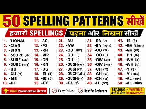 50 English Spelling Patterns से पढ़ना-लिखना सीखें | english spelling ...