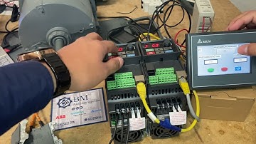 Hmi delta conectado por modbus rs485 a 2 vfd