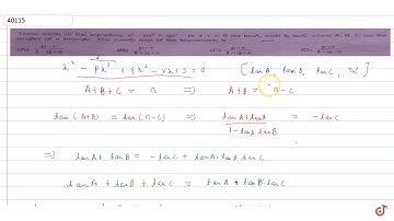 three roots of the equation `x^4-px^3+qx^2-rx+s=0` are `tan A, tan B` and `tan C` when A,B,C a...