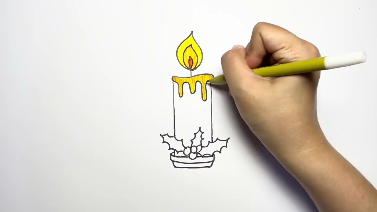 How to draw a Christmas candle. Easy step by step drawing tutorial.