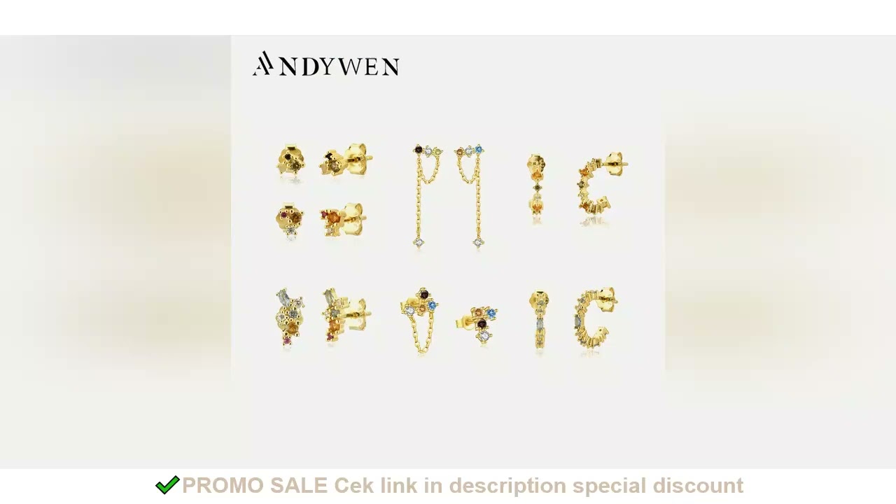 ANDYWEN 100% 925 Sterling Silver Mini Stud Earring Colorful Rainbow CZ Zircon Round Climber Fine Jew