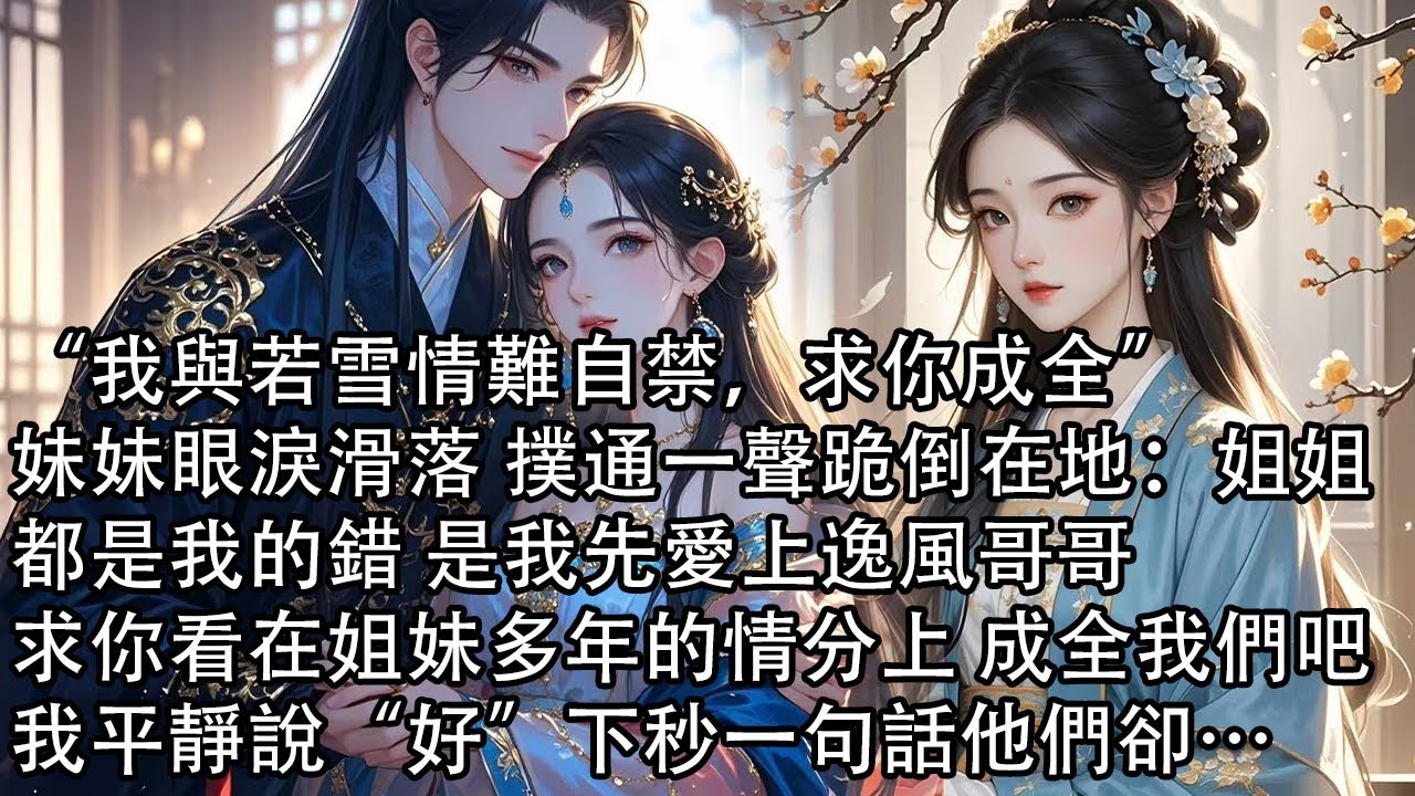 【一口氣看完】“我與若雪情難自禁，求你成全”，妹妹眼淚滑落 撲通一聲跪倒在地：姐姐，都是我的錯 是我先愛上逸風哥哥，求你看在姐妹多年的情分上 成全我們吧，我平靜說“好”下秒一句話他們卻…