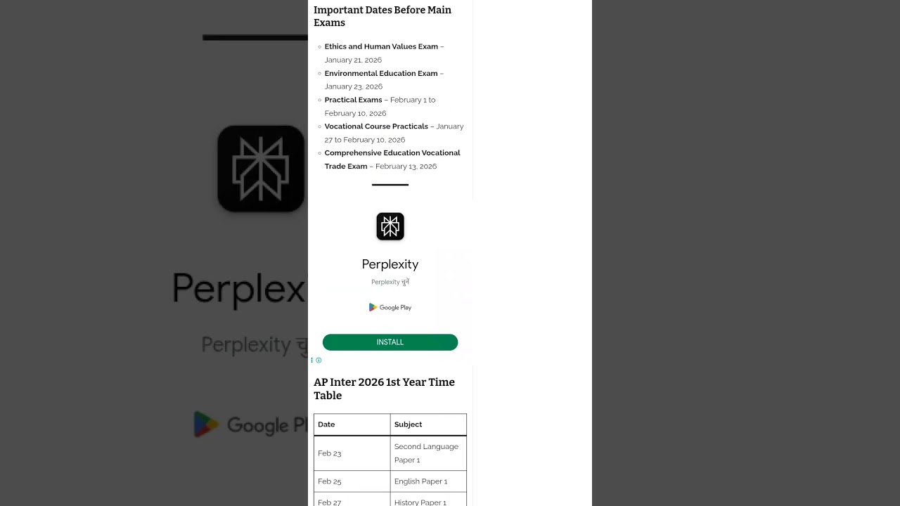 ap inter exam time table 2026 👍👍