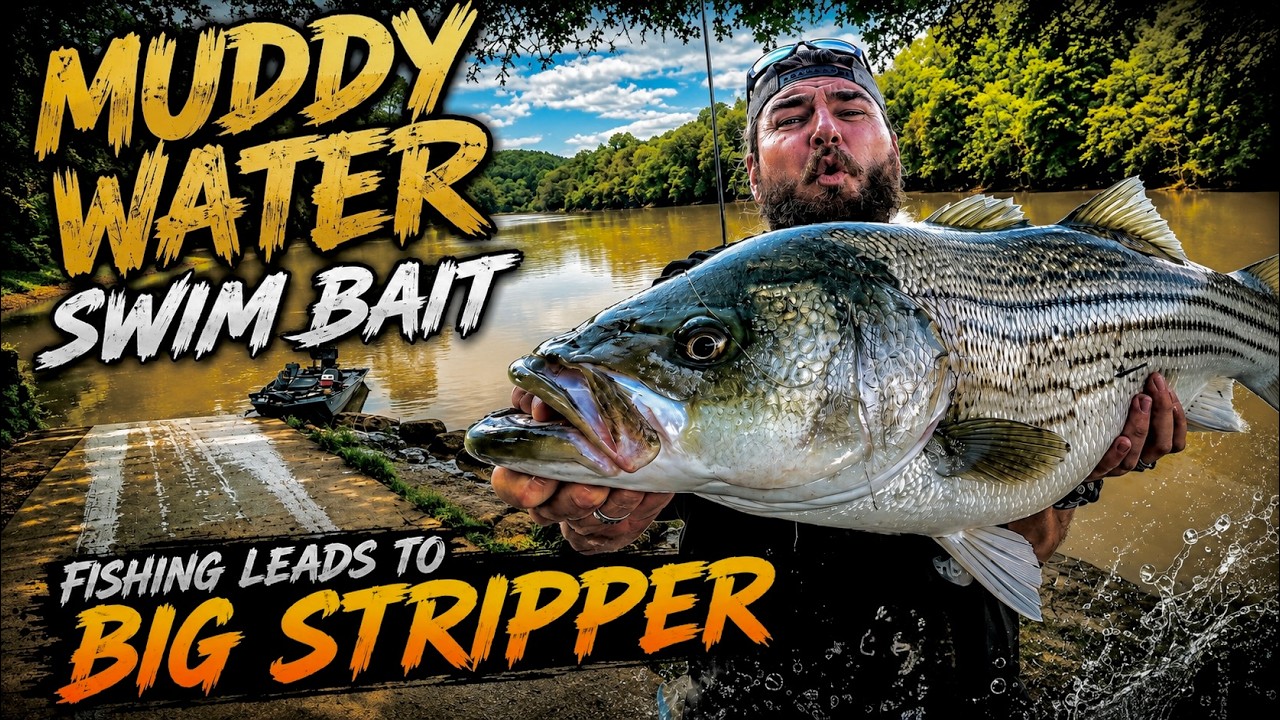 Throwing a big swim bait in this muddy water makes these stripers bite
