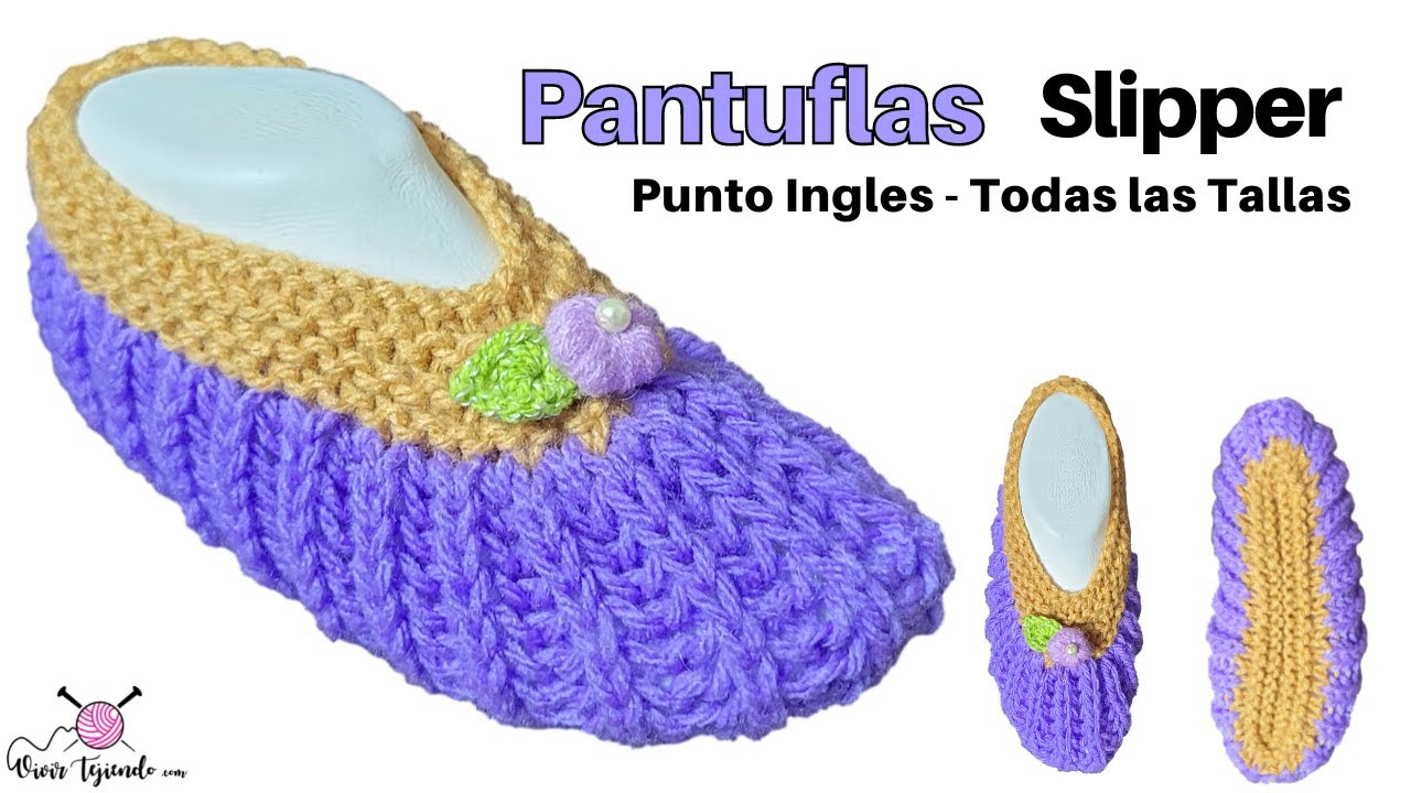Slipper zapato a dos agujas con punto ingles sin lazada – Tejidos