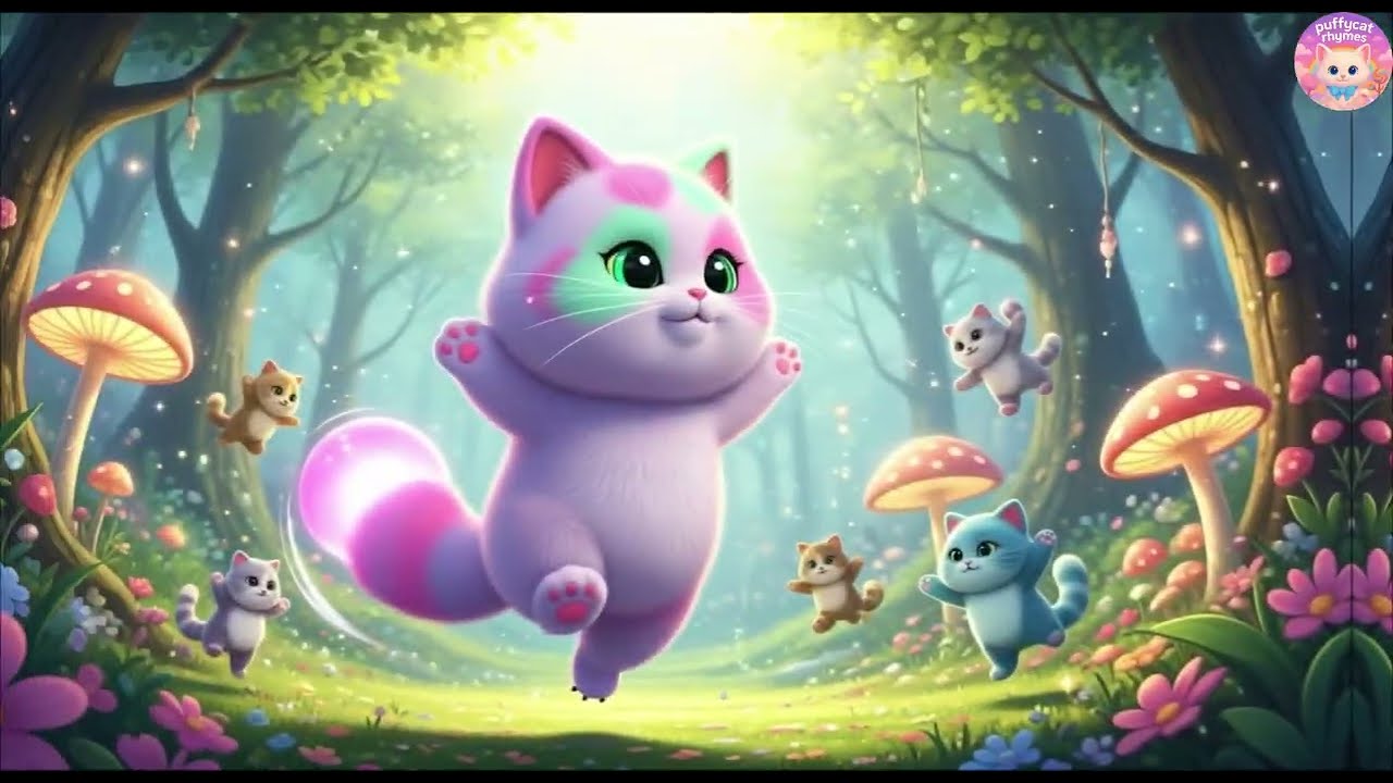 ❄️ Puffy Cat’s Freeze Dance Fun 💜 | Kids Action Song, Dance Rhyme & Playful Movement Game 🌟🎶