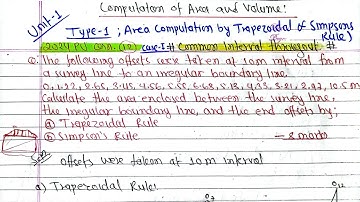 Unit-1|Area computation by Trapezoidal & Simpsons Rule|Type-1|Surveying-II BE Civil PU PoU KU TU