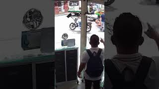Motorcyclist FLIES inside bus after t-bone crash