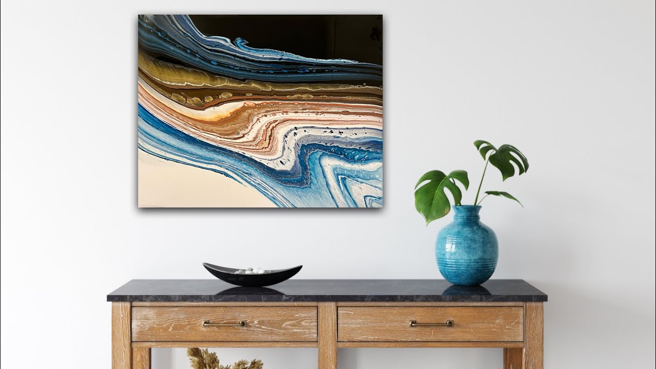 #62 Pretty 2-Tone Acrylic Paint Ribbon Pour With Warm and Cool Colors - Easy For Beginners!