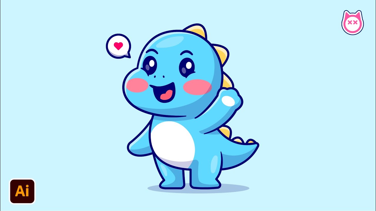 Tutorial Make Cute Dino Illustration Design 🦖 - (Adobe Illustrator)