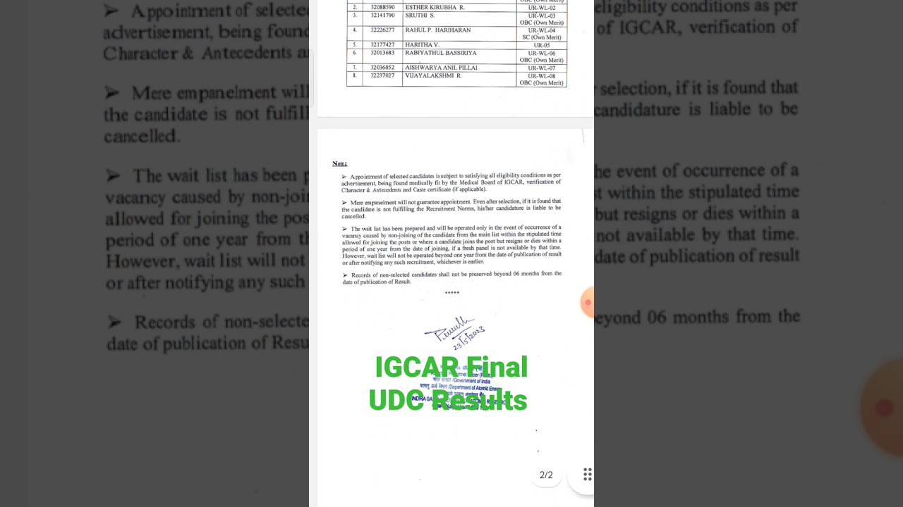 IGCAR Final UDC Results
