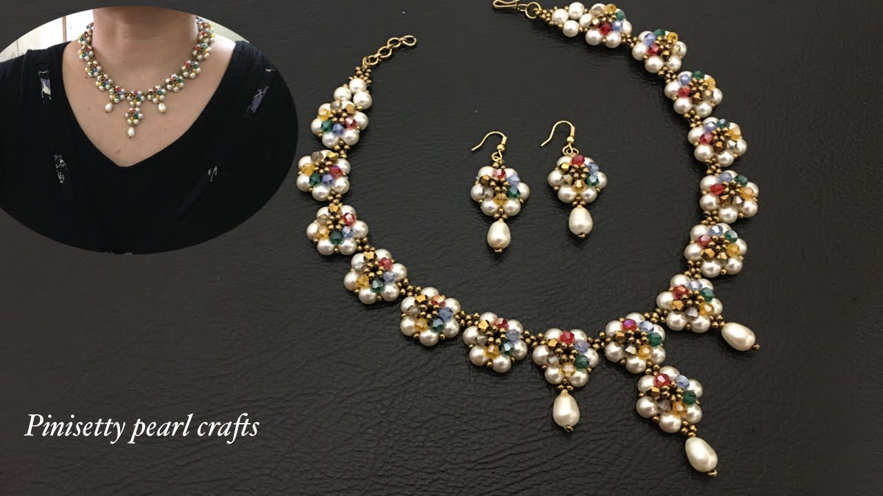 Beaded Flower Motif Necklace Tutorial/Beaded Flower Jewellery Making