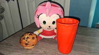 Amy Rose Eating Chocolate Chip Muffins And Drinks Some Milk