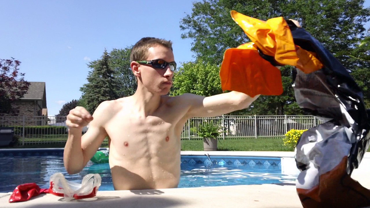 inflating and riding raft and penguin