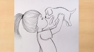 small girl with Puppy pencildrawing@TaposhiartsAcademy