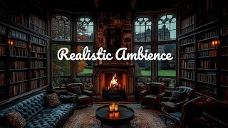 🌧️ Rainy Library Ambience in Edinburgh 📚 Fireplace, Rain Sounds, Reading ASMR (No Ads)