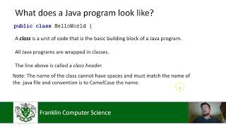 Franklin AP CS A - Lesson 0.2 Java Basics (Part I)