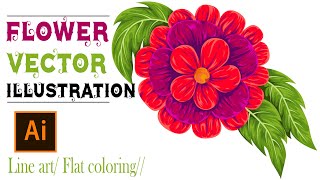 Flower vector line art and flat coloring with Adobe illustrator. new vector illustration Time lapse