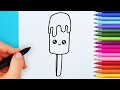 How to draw cute ice cream | Drawing and coloring kawaii ice cream