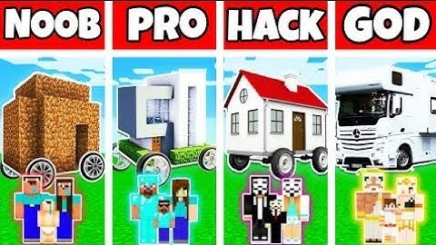 Minecraft: FAMILY MODERN HOUSE ON WHEELS BUILD CHALLENGE - NOOB vs PRO vs HACKER vs GOD in Minecraft