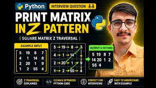 Python Program to Print Matrix in Z Pattern | Square Matrix Z Traversal | Python Interview Question