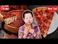 Korean Grandma Tries AMERICAN PIZZA for the first time (Chicago vs NY)