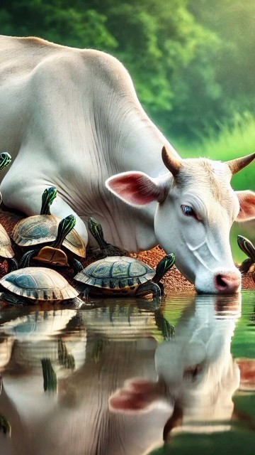 Beautiful story cow 🐄and turtle drinking water in river 💦 #aivideo # ...