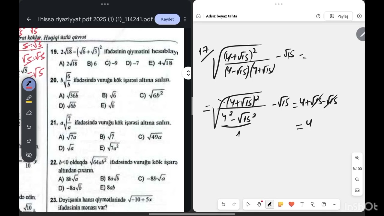 DİM(2025) . Kvadrat Kök. Həqiqi üstlü qüvvət. 1 ci hissə 