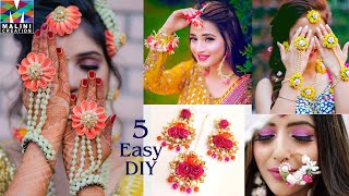 5 designs DIY ideas for bridal jewelry Making/Unique flower Jewellery making at home/Malini creation