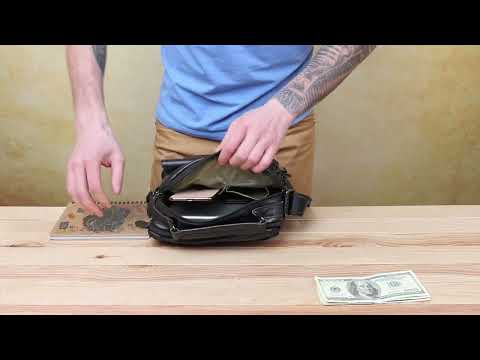 Чоловіча шкіряна сумка через плече місткий месенджер із натуральної шкіри з ручкою чорна 23*27*12 см, відео 1