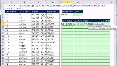 Excel 2007 or 2003 Magic Trick 801: Partial Text Lookup Formula To Return Multiple Records