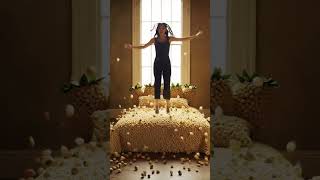 A Girl Jumping On Strawberry Bed