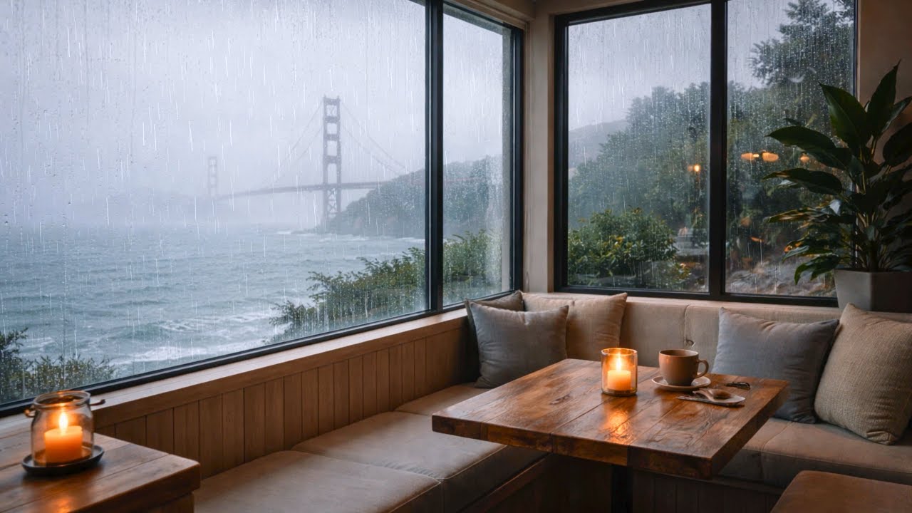 Rainy San Francisco Coffee Shop Ambience | 1 Hour Cozy Cafe Sounds