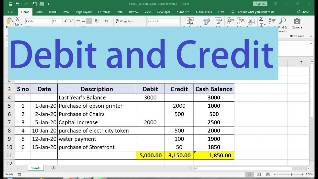 how to make debit and credit sheet in excel