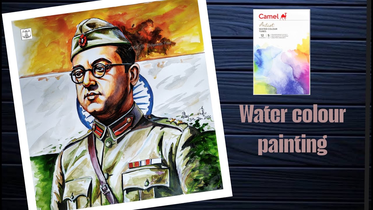 Netaji Subhash Chandra Bose portrait Drawing with watercolour/Republic Day Drawing/Netaji Birthday