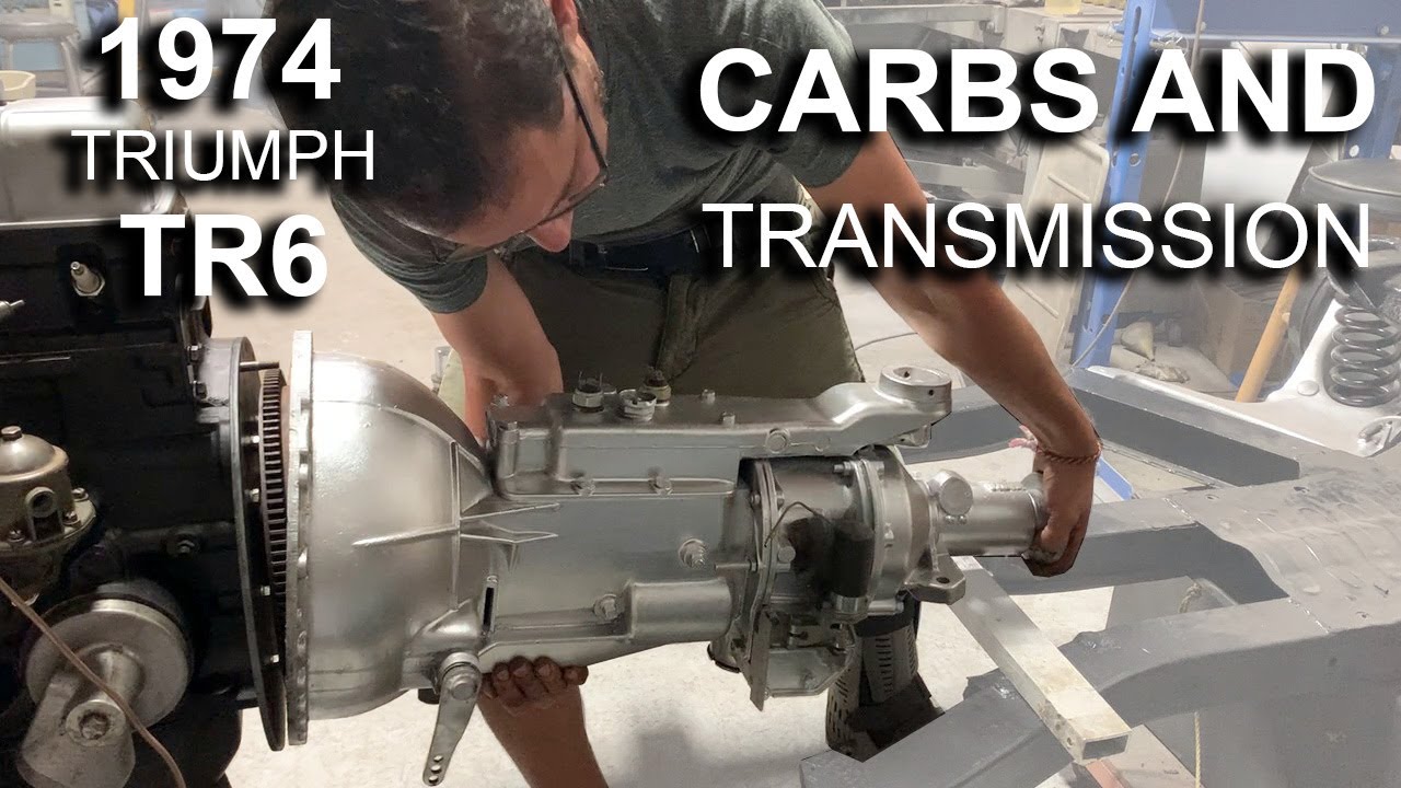 1974 Triumph TR6 - Part 73 - installing The Transmission and Carbs ...
