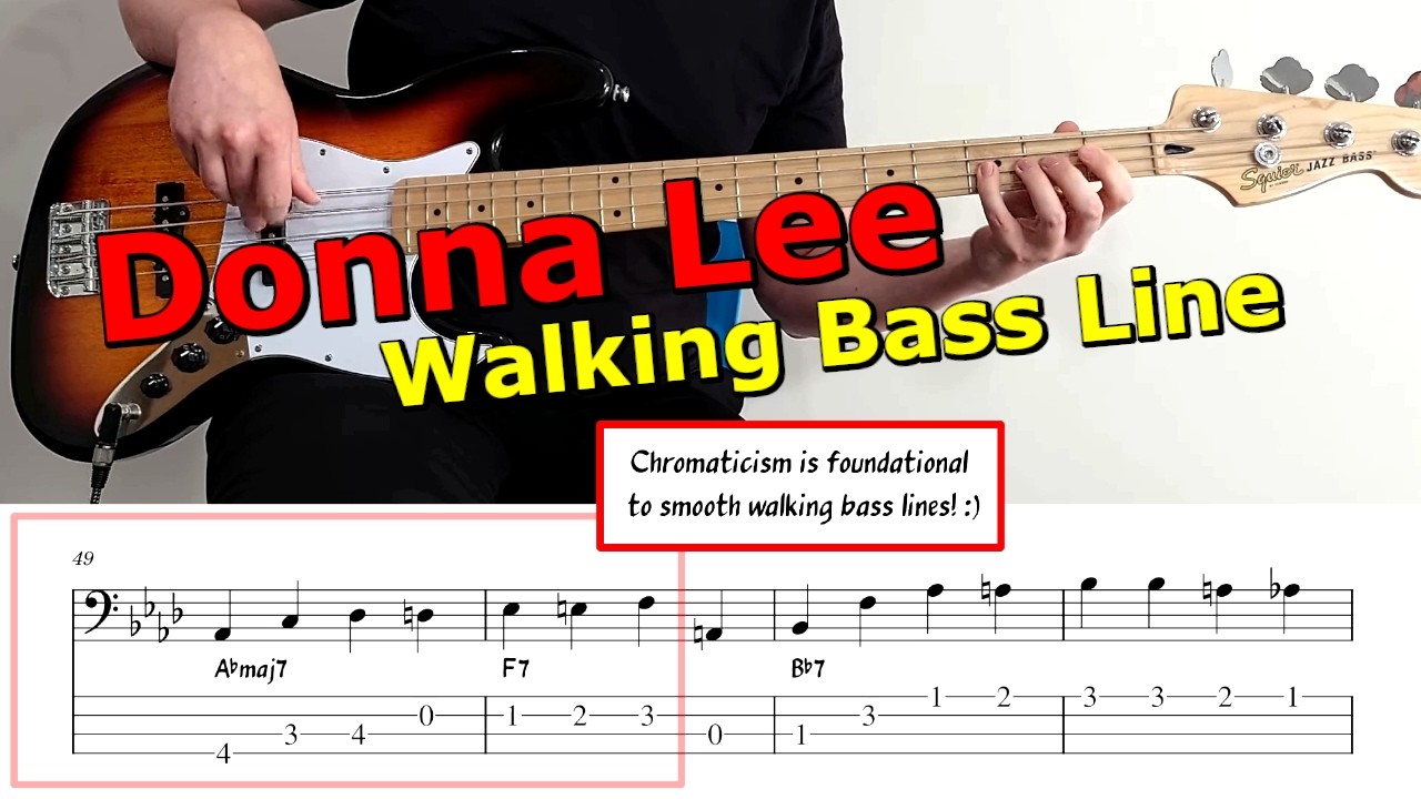 "Donna Lee" 🎷Walking Bass Line 🎹 Bass Guitar Lesson 🎸