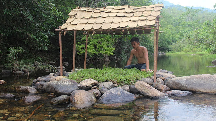 Primitive Technology: Build a Tiled Roof Hut on the Stream