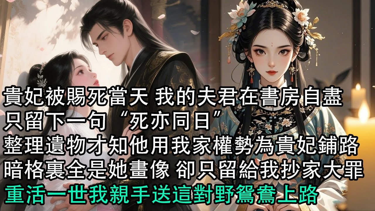 【一口氣看完】貴妃被賜死當天 我的夫君在書房自盡，只留下一句“死亦同日”，整理遺物才知他用我家權勢為貴妃鋪路，暗格裏全是她畫像 卻只留給我抄家大罪，重活一世我親手送這對野鴛鴦上路
