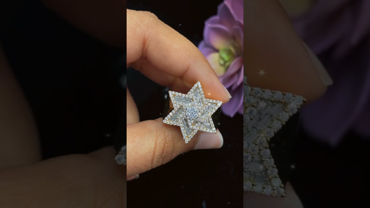 Diamond Celebrity’s 925 Moissanite Yellow Baguette David Star Ring Sz 9 Men’s 2.00ct Silver VVS D