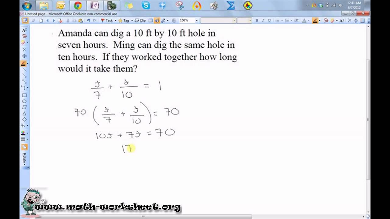 Algebra Equations Work Word Problems Easy YouTube