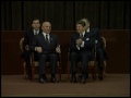 President Reagan and Mikhail Gorbachev at the International Press Center on November 21, 1985