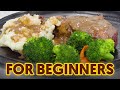 For Beginners How to Cook Rib Eye Steak with Gravy Homemade Mashed Potato and Steamed Veggies