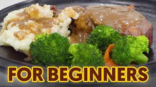 For Beginners How to Cook Rib Eye Steak with Gravy Homemade Mashed Potato and Steamed Veggies