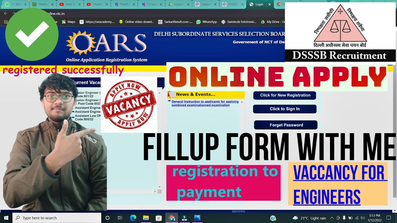 DSSSB Junior Engineer Recruitment 2022 II Detailed Form Fill Up II Online Application