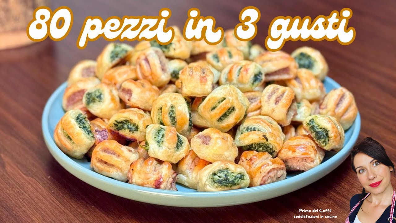 Salatini di pasta sfoglia 80 pezzi 3 gusti per buffet, aperitivi e feste Ricetta facile e sfiziosa.