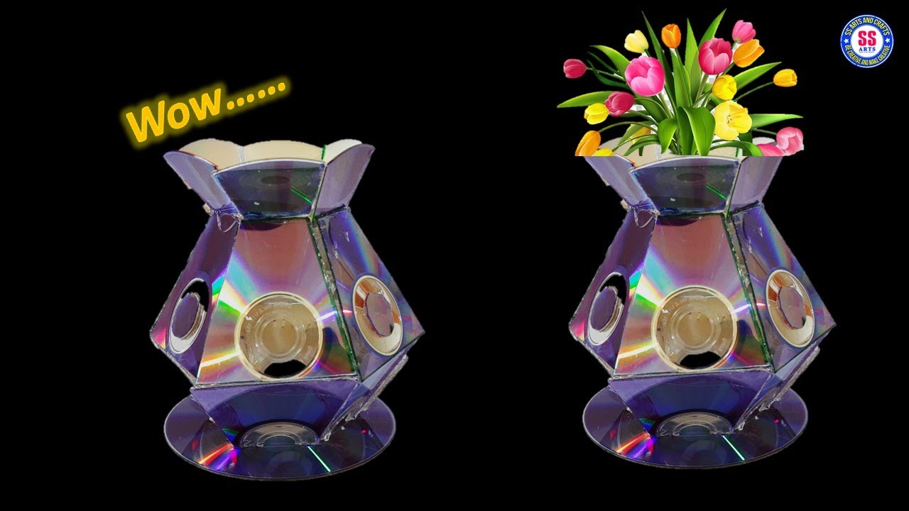 Amazing flower vase made from Waste CD/How to use Old cd for Home ...