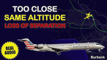Two airplanes at same altitude. Loss of separation. TCAS RA at Burbank Airport. Real ATC